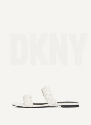 White DKNY Braided Double Strap Women's Slides | Malaysia_D0958