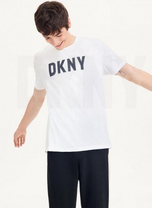 White DKNY Clean Front Logo Men's T Shirts | Malaysia_D0658