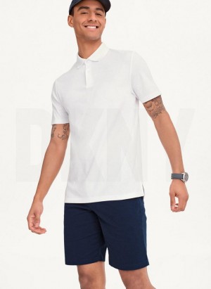 White DKNY Core Pima Cotton Pique Men's Polo Shirts | Malaysia_D0375
