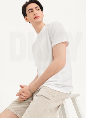 White DKNY Cotton Poly Pique Men's T Shirts | Malaysia_D0836