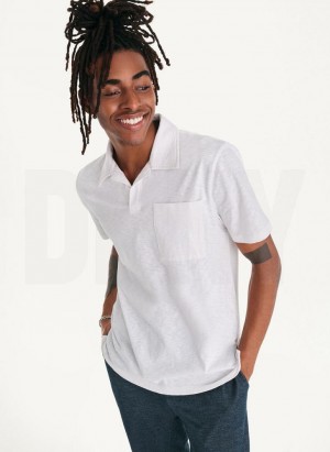 White DKNY Cotton Slub Jersey Single Breast Men's Polo Shirts | Malaysia_D0164