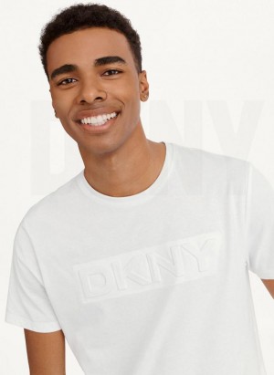 White DKNY Debossed Logo Men's T Shirts | Malaysia_D1966