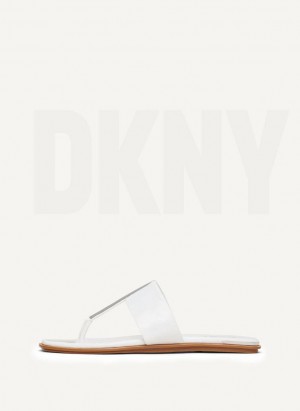White DKNY Deja - Flat Thong Women's Flip Flops | Malaysia_D1919