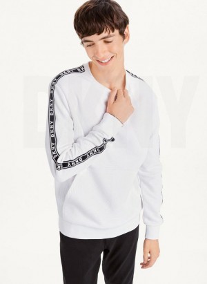 White DKNY Directional Quilting Crewneck Men's Sweatshirts | Malaysia_D0849