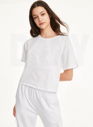 White DKNY Embossed Logo Jersey Women's T Shirts | Malaysia_D1949