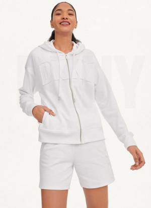 White DKNY Exploded Applique Logo Women's Hoodies | Malaysia_D1738