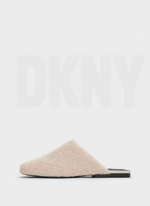 White DKNY Flat Sherpa Women's Slides | Malaysia_D1752