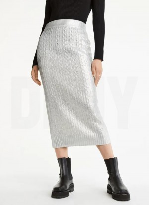 White DKNY Foil Maxi Women's Skirts | Malaysia_D1571