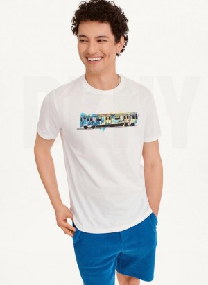 White DKNY Graffiti Subway Men's T Shirts | Malaysia_D1464