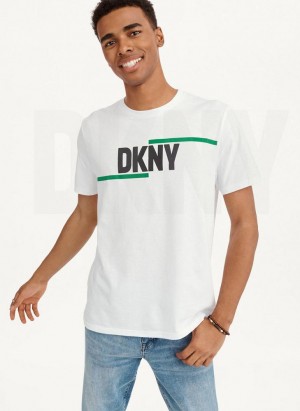 White DKNY Irregular Lines Men's T Shirts | Malaysia_D0823