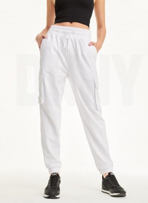 White DKNY Jersey Cargo Women's Joggers | Malaysia_D1697