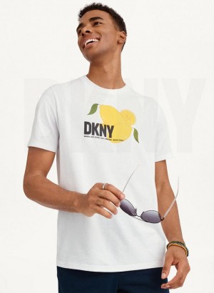 White DKNY Lemon Men's T Shirts | Malaysia_D1250