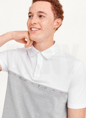White DKNY Logo Tape Detail Men's Polo Shirts | Malaysia_D1555