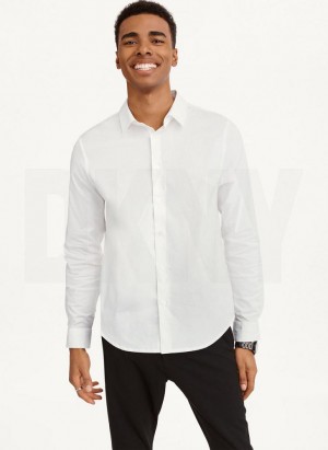 White DKNY Long Sleeve Button Down Men's Shirts | Malaysia_D1090