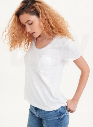 White DKNY Lurex Trim Women's T Shirts | Malaysia_D0653