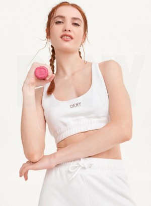 White DKNY Metallic Logo Bralette Women's Tank Top | Malaysia_D1631