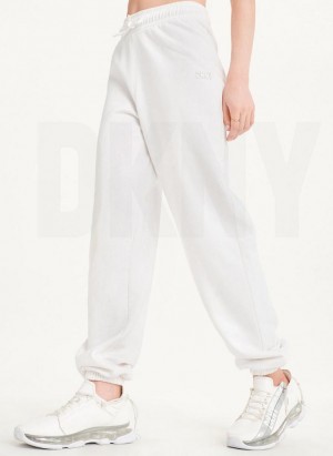 White DKNY Metallic Logo Women's Joggers | Malaysia_D0965