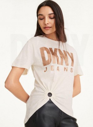 White DKNY O-Ring Logo Women's T Shirts | Malaysia_D0695
