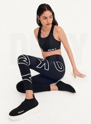 White DKNY Outline Logo Women's Leggings | Malaysia_D0220