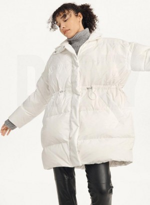 White DKNY Oversized Puffer With Zip Sleeves Women's Coats | Malaysia_D0525