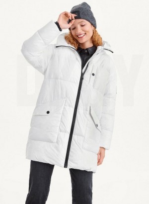White DKNY Oversized Token Logo Puffer Women's Coats | Malaysia_D1921