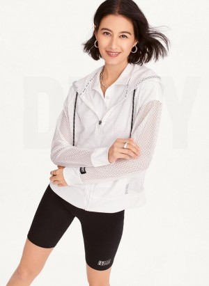 White DKNY Ozone Mesh Relaxed Full Zip Women's Jackets | Malaysia_D1305