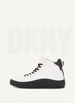 White DKNY Plain Hi Top Men's Boots | Malaysia_D1396
