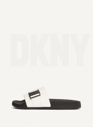 White DKNY Pool Women's Slides | Malaysia_D0842