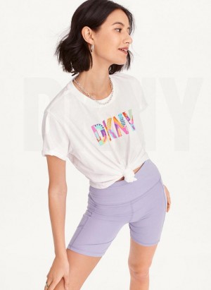 White DKNY Pride Logo Knot Front Women's T Shirts | Malaysia_D1254