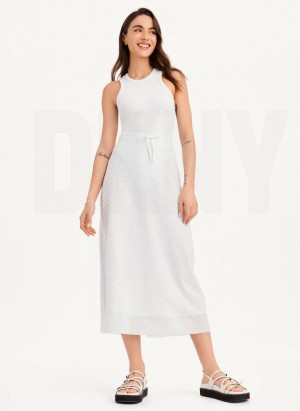 White DKNY Pull On Maxi Women's Skirts | Malaysia_D0579