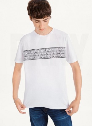 White DKNY Repeated Cross Chest Men's T Shirts | Malaysia_D1693