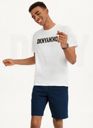 White DKNY Reverse Men's T Shirts | Malaysia_D0853