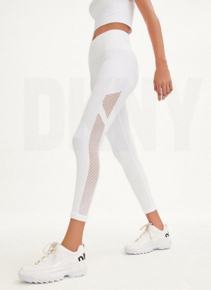 White DKNY Rib Knit High Waisted Seamless Women's Leggings | Malaysia_D1016