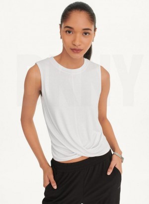 White DKNY Rib Twist Front Women's Tank Top | Malaysia_D1624