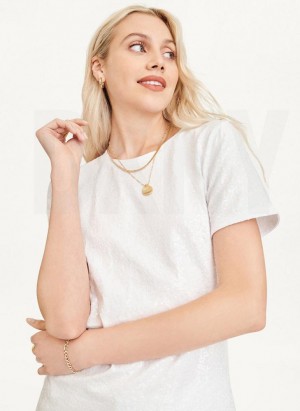 White DKNY Sequined Women's T Shirts | Malaysia_D0353