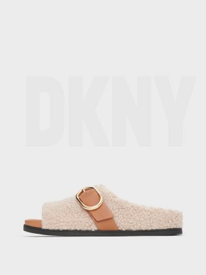 White DKNY Sherpa Slipper Women's Slides | Malaysia_D0339