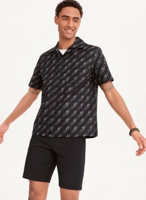 White DKNY Short Sleeve Camp Allover Stripe Logo Men's Shirts | Malaysia_D0757