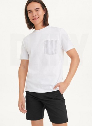 White DKNY Short Sleeve Crew Contrast Pocket Men's T Shirts | Malaysia_D0142