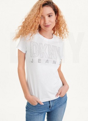 White DKNY Short Sleeve Stud Logo Women's T Shirts | Malaysia_D0495