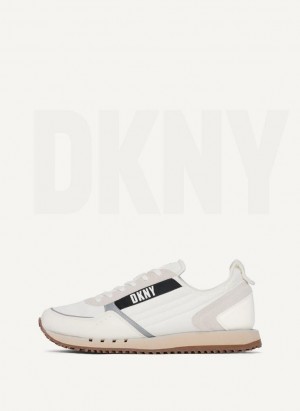 White DKNY Side Logo Men's Sneakers | Malaysia_D0222