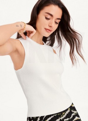 White DKNY Sleeveless Crewneck Crop Sweater Women's Tank Top | Malaysia_D1187