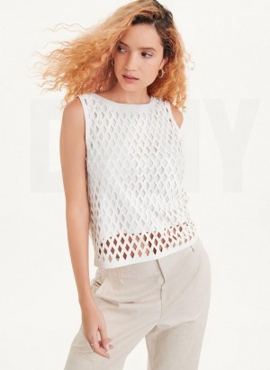 White DKNY Sleeveless Perforated Women's Tank Top | Malaysia_D0951