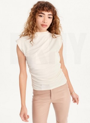 White DKNY Sleeveless Side Ruch Women's Tank Top | Malaysia_D1321