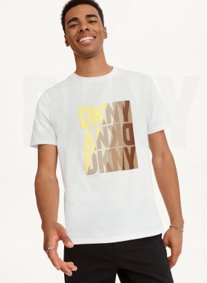 White DKNY Spotlight Logo Men's T Shirts | Malaysia_D0284