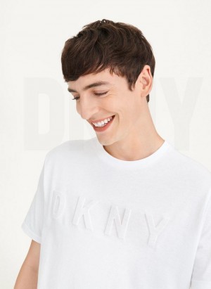White DKNY Stamped Logo Men's T Shirts | Malaysia_D0879