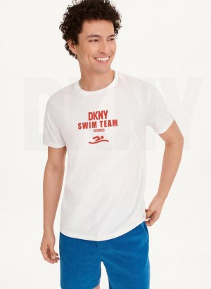 White DKNY Swim Team Men's T Shirts | Malaysia_D0283