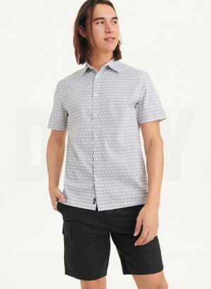 White DKNY Textured Diamond Men's Shirts | Malaysia_D0424