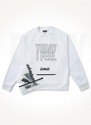 White DKNY Today I Feel Women's Sweatshirts | Malaysia_D1884