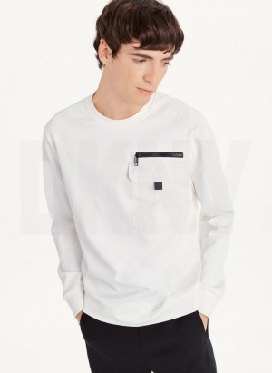 White DKNY Utility Crewneck Men's T Shirts | Malaysia_D0745