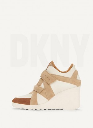 White DKNY Velcro Wedge Women's Sneakers | Malaysia_D1031